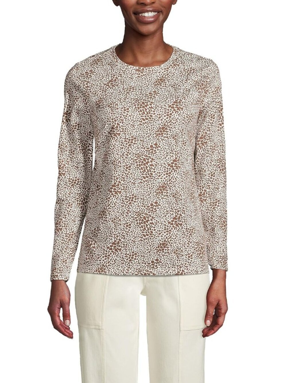 2/$30 Lands' End Supima Long Sleeve Crewneck T-Shirt Spotted Leopard #A2887